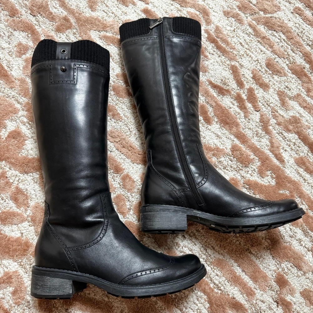 Aquatalia Black Leather Knee-High Boots – Size 8.5